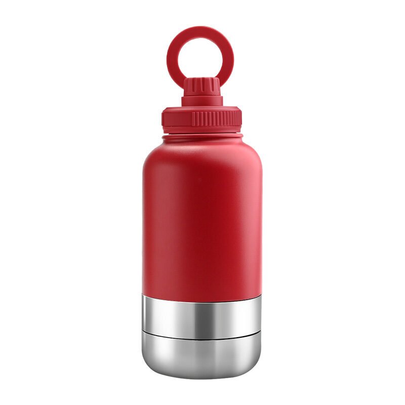 10 Promotional EcoPet red 1000ml Portable Water Bottle with Dual Bowls