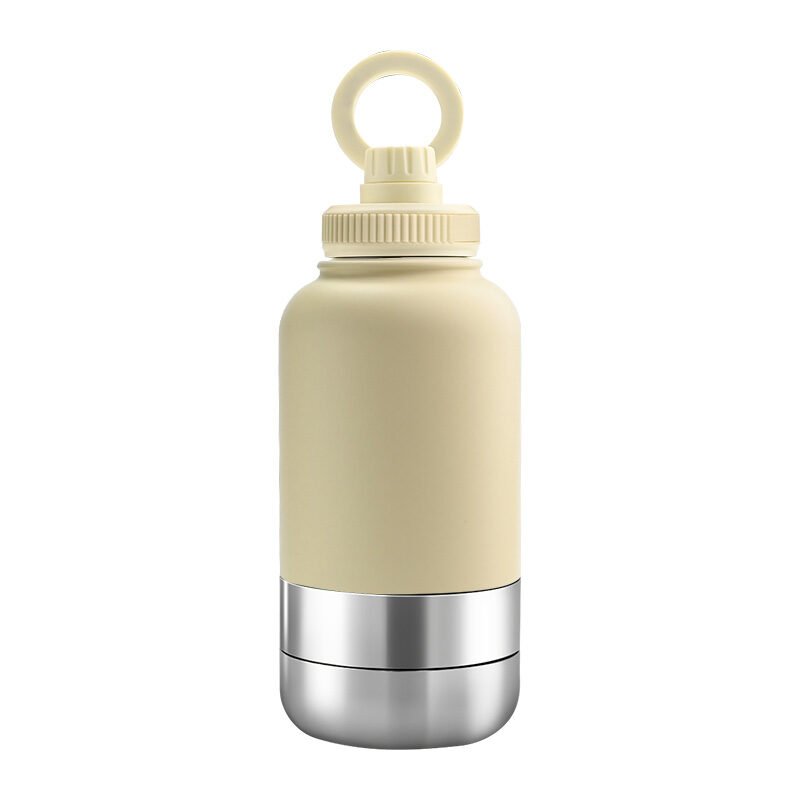 2 Promotional EcoPet ivory 1000ml Portable Water Bottle with Dual Bowls