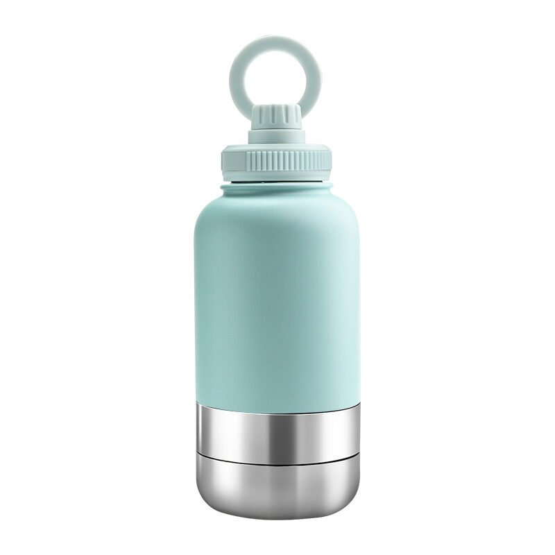 3 Promotional EcoPet powder blue 1000ml Portable Water Bottle with Dual Bowls