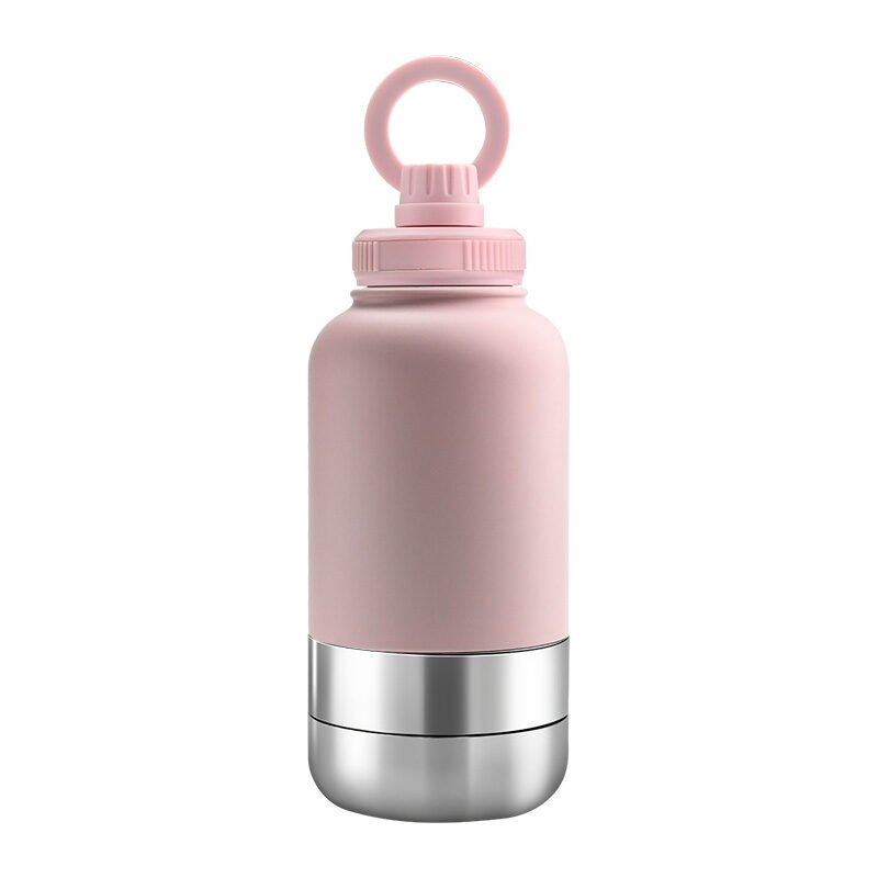 4 Promotional EcoPet pink 1000ml Portable Water Bottle with Dual Bowls