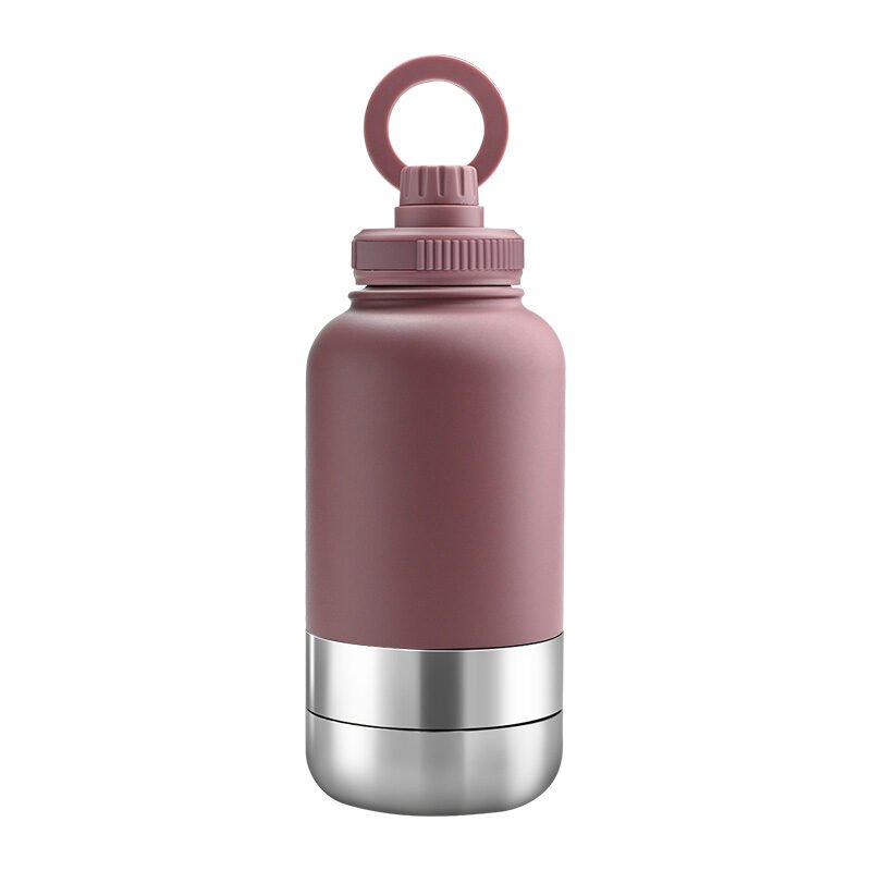 5 Promotional EcoPet dusty rose 1000ml Portable Water Bottle with Dual Bowls