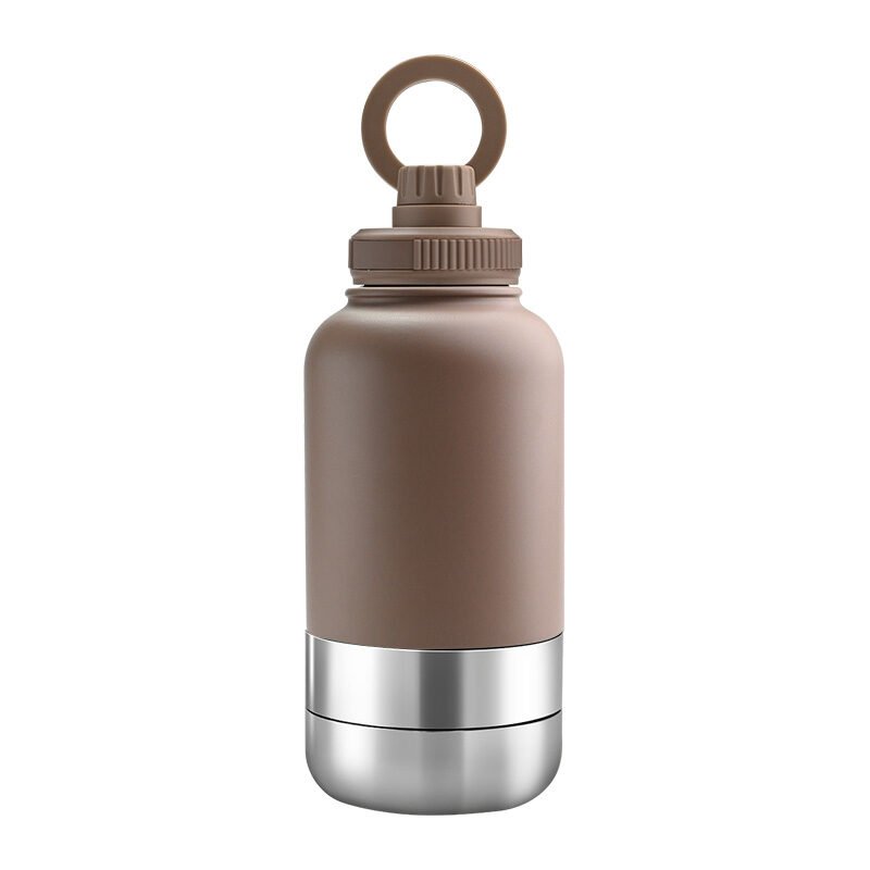 6 Promotional EcoPet brown 1000ml Portable Water Bottle with Dual Bowls
