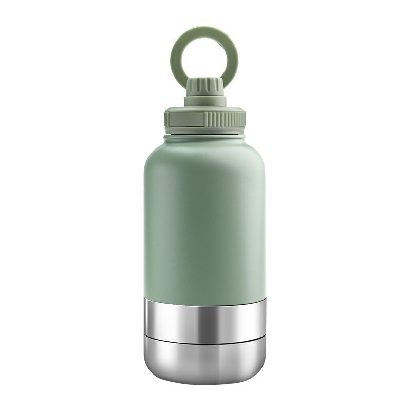 7 Promotional EcoPet pistachio 1000ml Portable Water Bottle with Dual Bowls