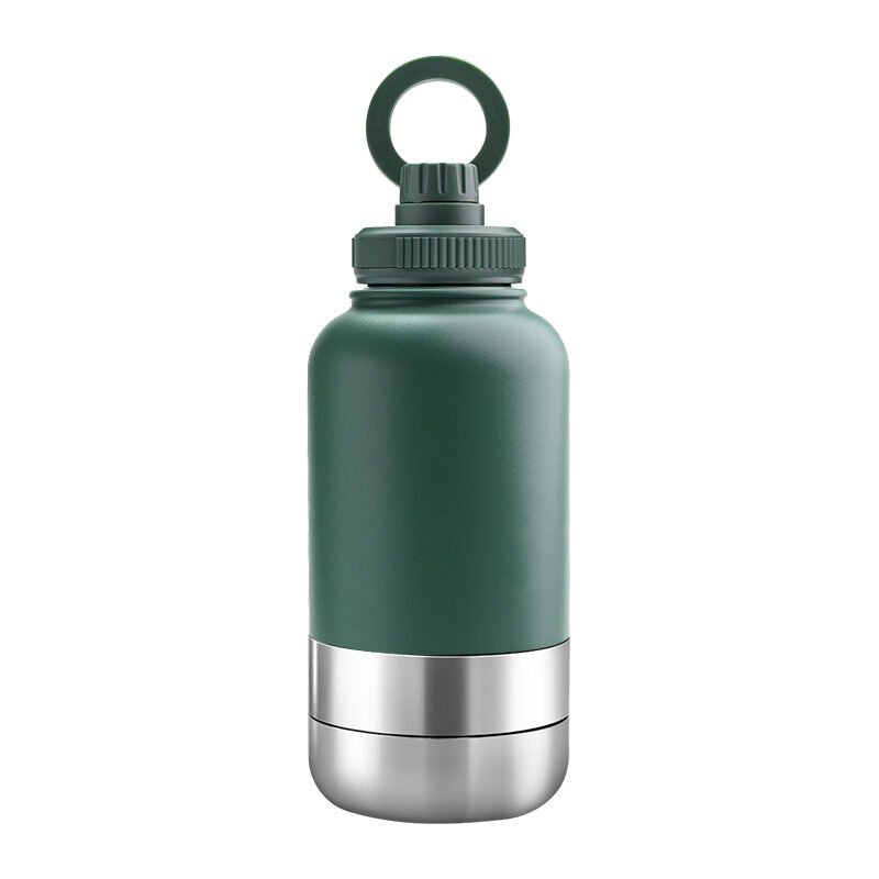 8 Promotional EcoPet green1000ml Portable Water Bottle with Dual Bowls