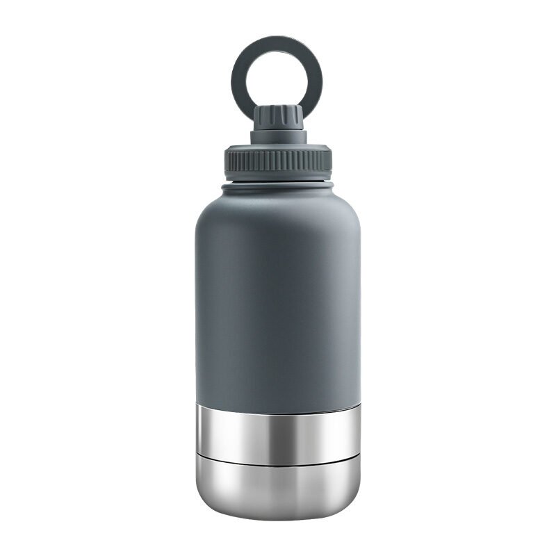 9 Promotional EcoPet grey 1000ml Portable Water Bottle with Dual Bowls
