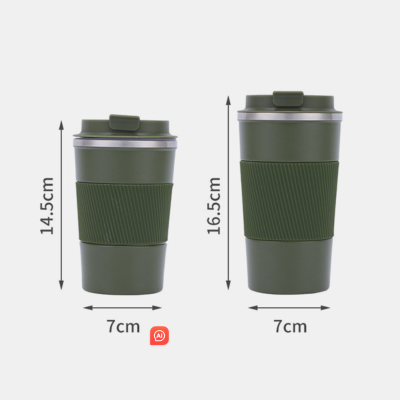 BLACK (4) Promotional Stainless Steel Insulated Coffee Mug in green colour – 380ml & 510ml