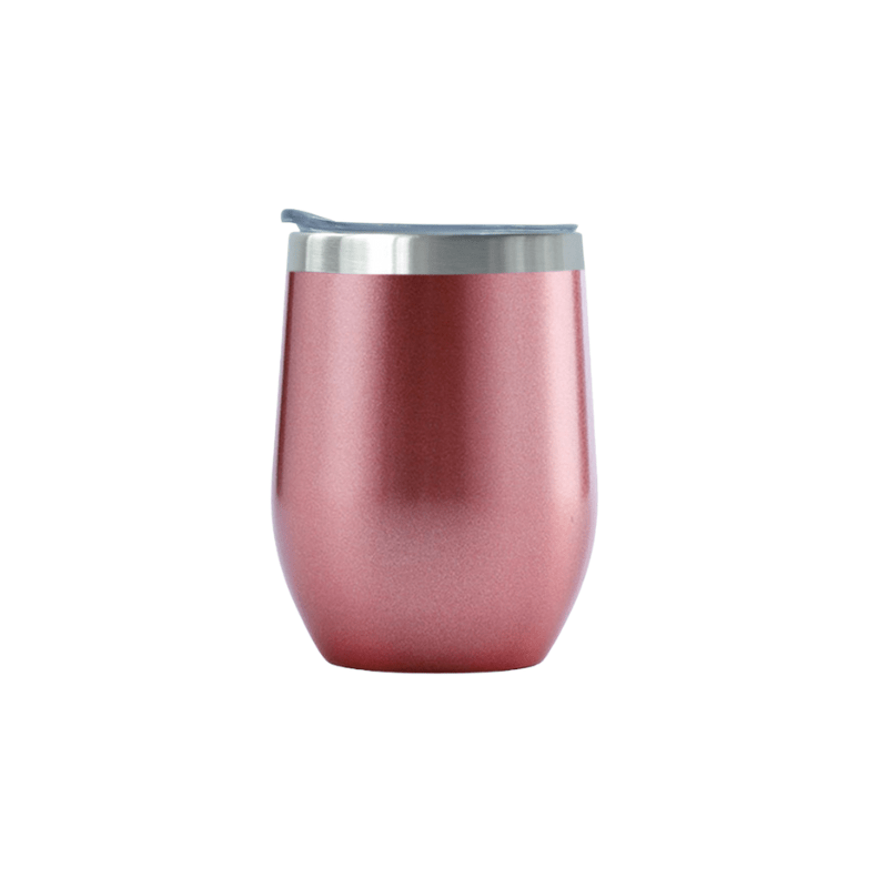 ROSE GOLD Promotional 350ml GlossRose Gold Finished Double Wall Vacuum Wine Tumbler - With Rim