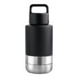 Logo Printed Black EcoPet All-in-One Dog Travel Bottle with Grip-Carrying Handle Lid
