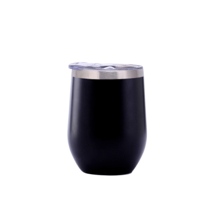 Promotional 350ml Gloss Black Finished Double Wall Vacuum Wine Tumbler - With Rim
