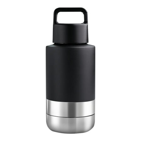 Logo Printed Black EcoPet All-in-One Dog Travel Bottle with Grip-Carrying Handle Lid