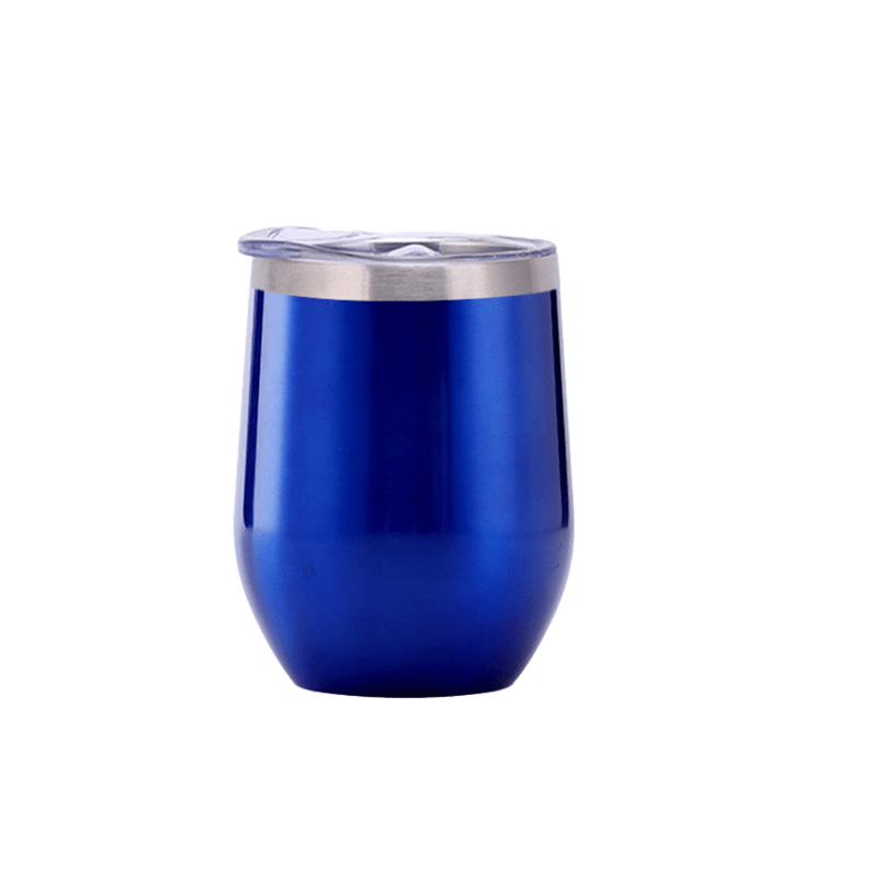 blue Promotional 350ml Gloss Blue Finished Double Wall Vacuum Wine Tumbler - With Rim