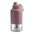 Custom 1000ml dusky rose EcoPet Portable Water Bottle with Dual Bowls