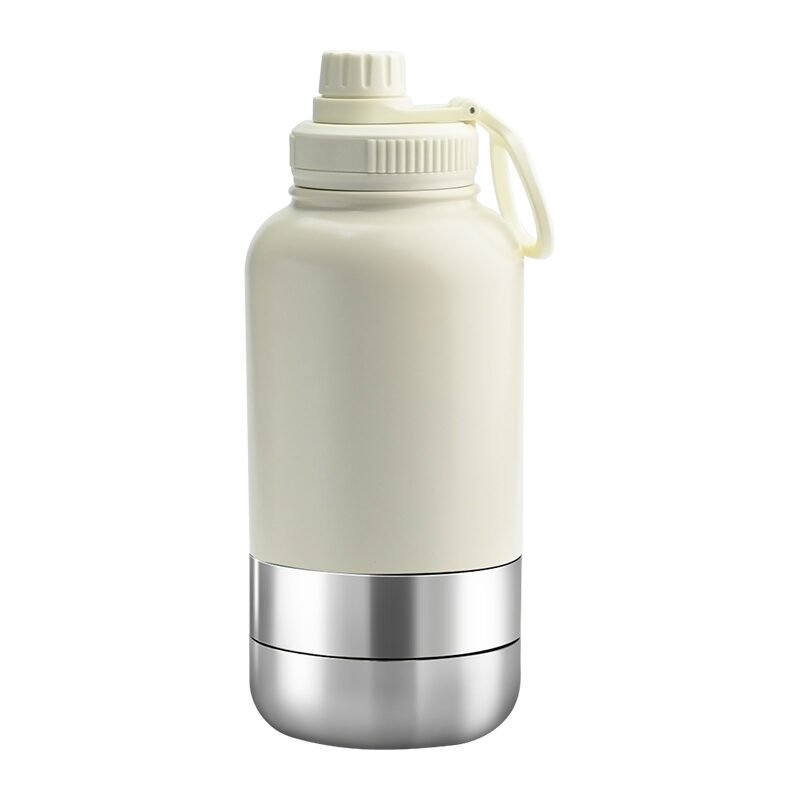 ivory Custom 1000ml Ivory EcoPet Portable Water Bottle with Dual Bowls