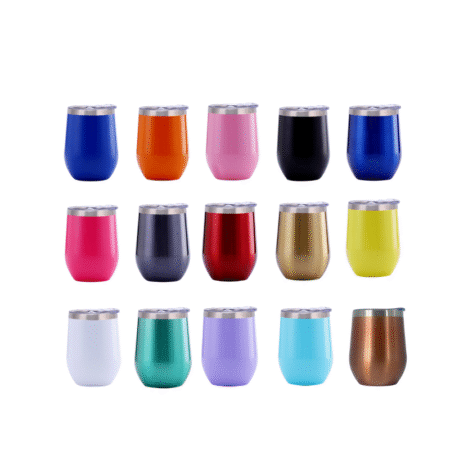 Promotional 350ml Gloss Finished Double Wall Vacuum Wine Tumbler - With Rim