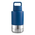 Logo Printed Navy EcoPet All-in-One Dog Travel Bottle with Grip-Carrying Handle Lid