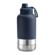 Custom 1000ml Navy EcoPet Portable Water Bottle with Dual Bowls