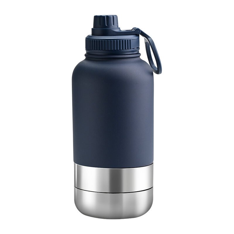 navy Custom 1000ml Navy EcoPet Portable Water Bottle with Dual Bowls