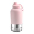 Custom 1000ml Pink EcoPet Portable Water Bottle with Dual Bowls