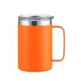 480ml orange stainless steel vacuum mug with silver accents – custom insulated mug for promotional sports events