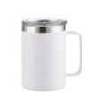 480ml white stainless steel vacuum mug with silver trim – custom promotional mug for office or event giveaways