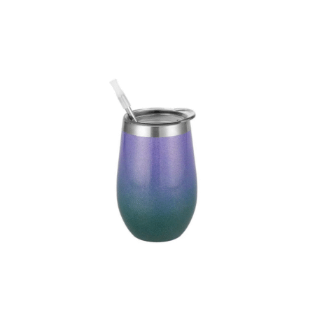 Branded 420ml Wine Tumbler with Straw & Cleaning Set in gradient purple green