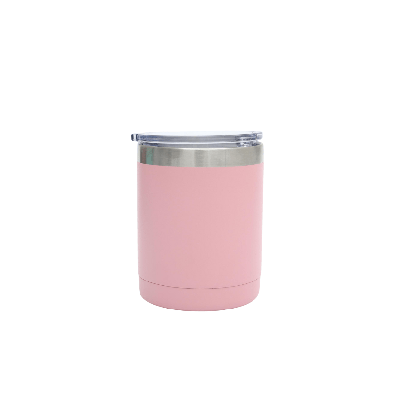 pink 300ml pink vacuum mug with steel rims – ideal for hiking or eco-conscious gifting