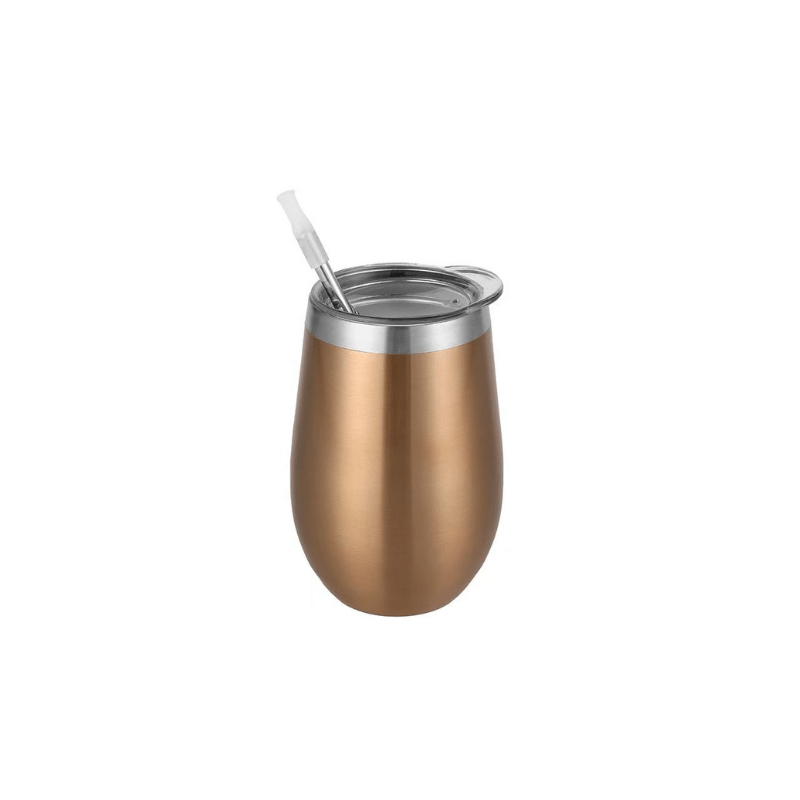 rose gold Branded 420ml Wine Tumbler with Straw & Cleaning Set in Teal Colour In Champaign Colour