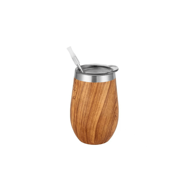 wood grain 420ml wood grain stainless steel wine tumbler with straw and cleaning set – branded promotional gift for wine lovers